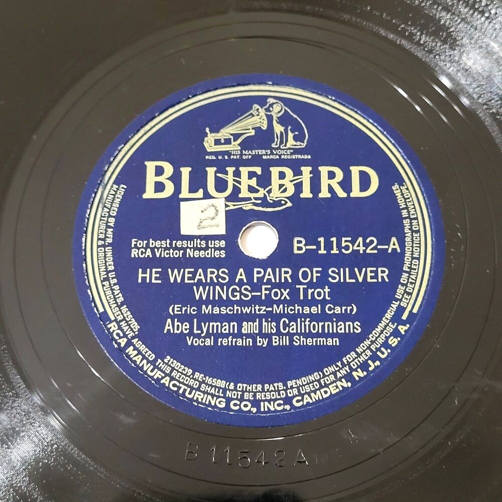 Abe Lyman 78 RPM "He Wears A Pair Of Silver Wings / Amen" Bluebird E 1942 Jazz